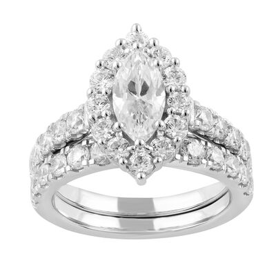 Shelby. Marquise-Cut Lab Grown 3ctw. Diamond Bridal Set in 14k White Gold
