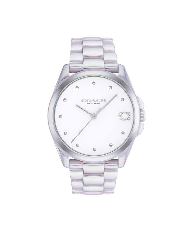 COACH Ladies' Greyson Iridescent White Ceramic White Dial 36mm Watch 14504390 image number null