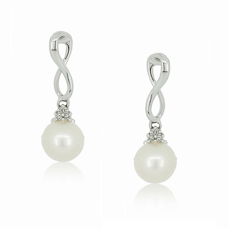 Pearl & Diamond Loop Drop Earrings in 10k White Gold image number null