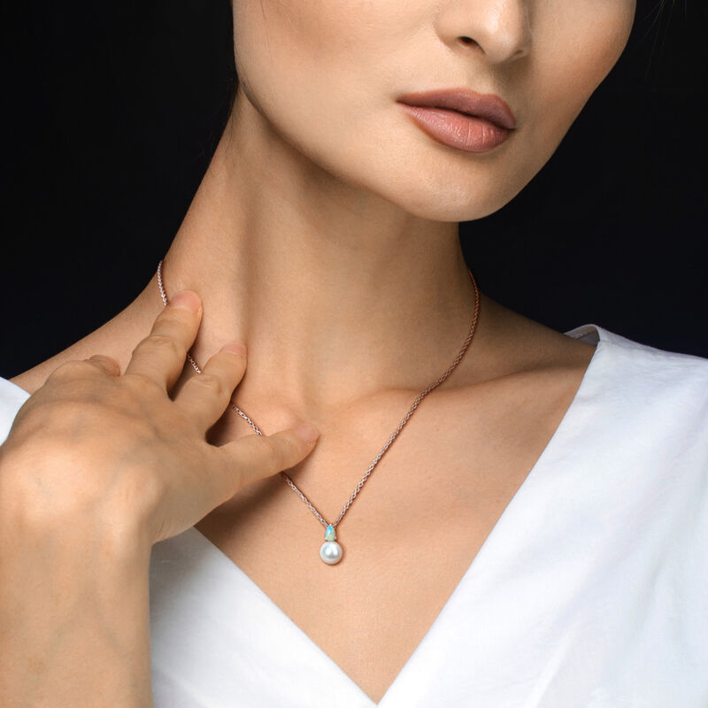 Ethiopian Opal & Freshwater Cultured Pearl Necklace in Sterling Silver image number null