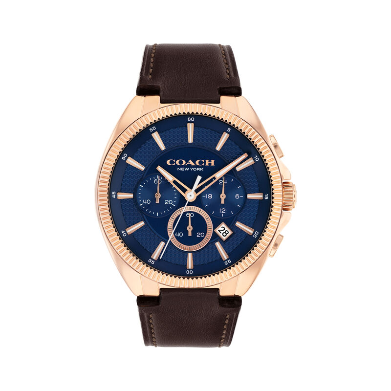 Coach Men's Jackson Chronograph Navy Dial Rose Gold Tone Stainless Steel Brown Leather Strap 45mm Watch 14602745 image number null