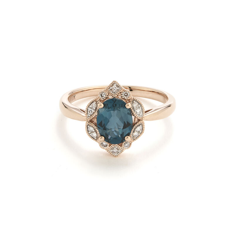 Oval London Blue Topaz & Diamond Ring in 10k Rose Gold image number null