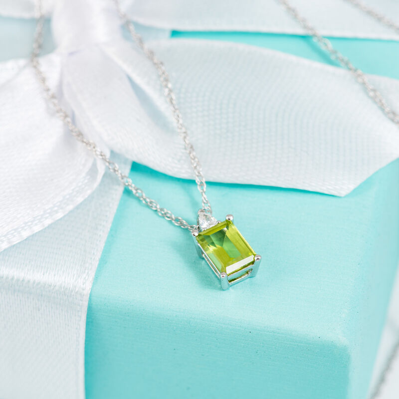 Peridot and Lab Diamond Pendant in White Gold image number null