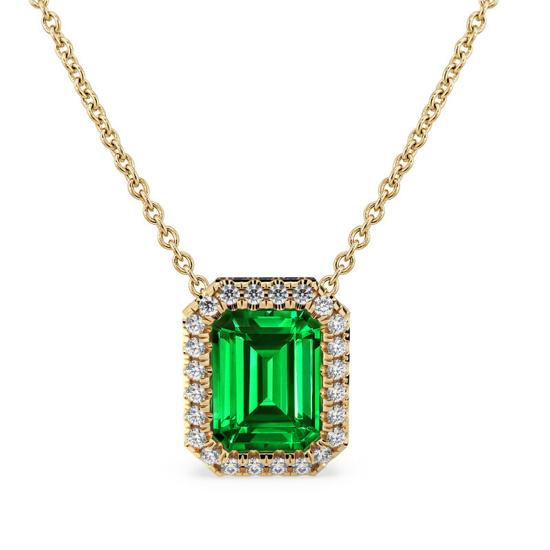 Emerald-Cut Created Emerald & Lab Grown Diamond Pendant in 14k Yellow Gold image number null