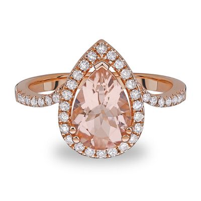 Morganite Pear-Shape Diamond Halo Ring in Rose Gold