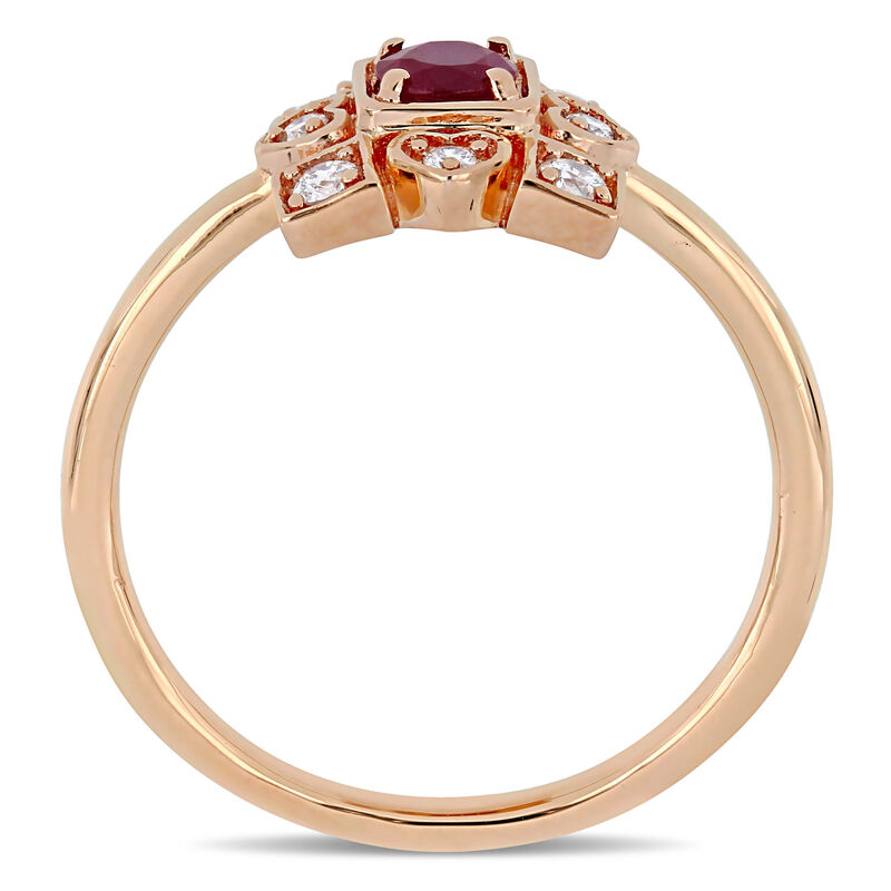 Everly Vintage-Inspired 1/5ctw. Diamond & Ruby Ring in 10k Rose Gold image number null