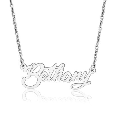 High Polished Cursive Personalized Name Necklace in 10k White Gold