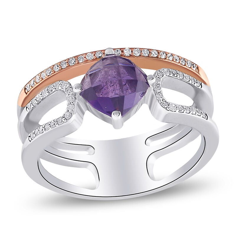 Cushion-Cut Amethyst Diamond Double Band in 10k Rose Gold and Sterling Silver image number null
