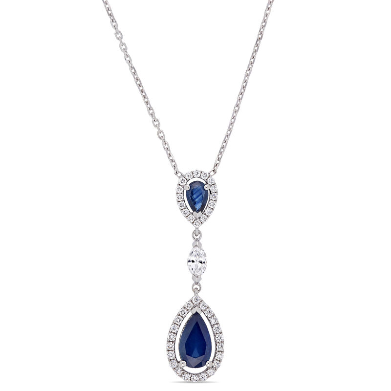 Blue Sapphire & Diamond Necklace in 18k White Gold image number null
