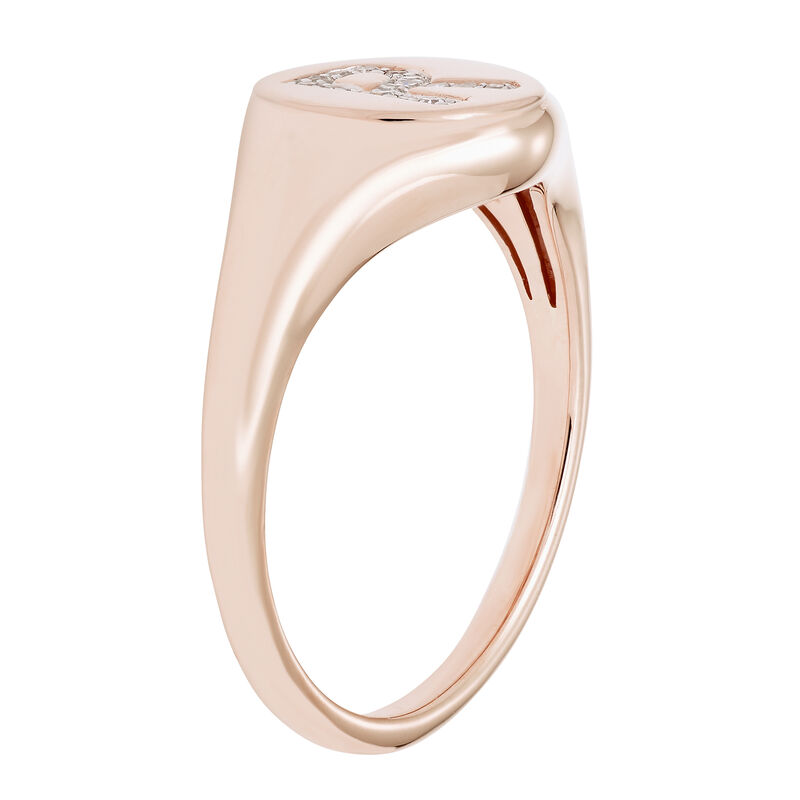 Diamond Initial R Signet Ring in 14k Rose Gold image number null
