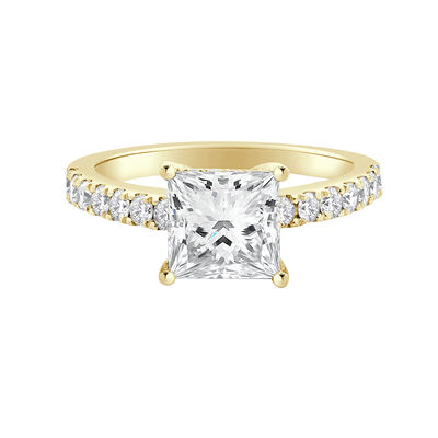 Princess-Cut Lab Grown 2 5/8 Diamond Hidden Halo Classic Cathedral Engagement Ring in 14k Yellow Gold
