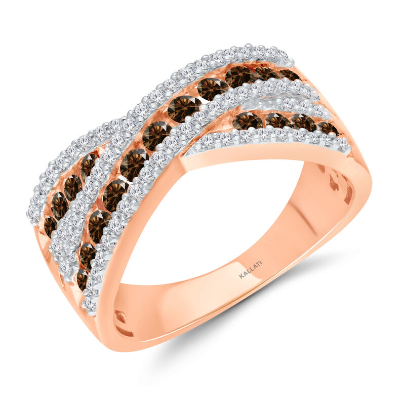 Champagne & White Diamond Crossover Ring in 10k Rose Gold image number null