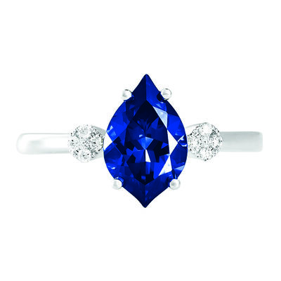 Chatham Flame Created Sapphire Ring in 14k White Gold