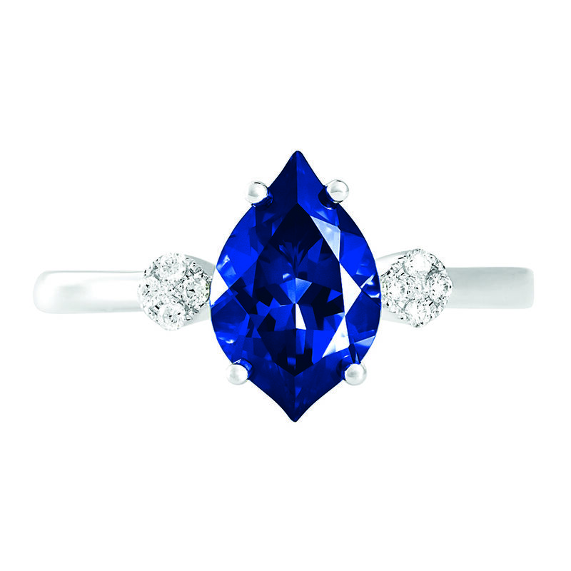 Chatham Flame Created Sapphire Ring in 14k White Gold image number null