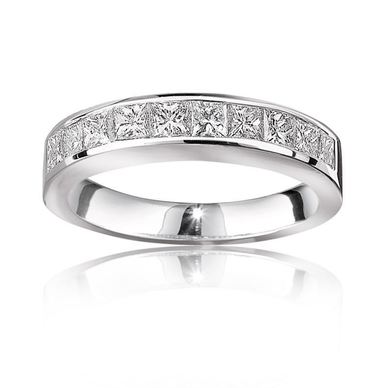 Diamond Princess-Cut Channel-Set Wedding Band in 14k White Gold image number null