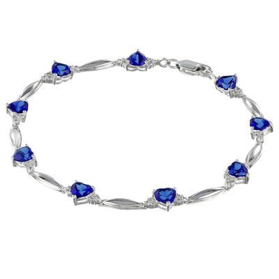Created Sapphire Heart Bracelet in Sterling Silver