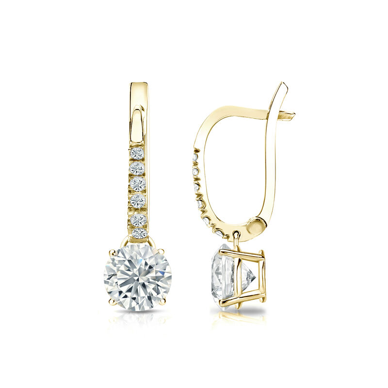 Diamond 4-Prong Round Drop Earrings 1ctw. In 14k Yellow Gold I1 Clarity image number null