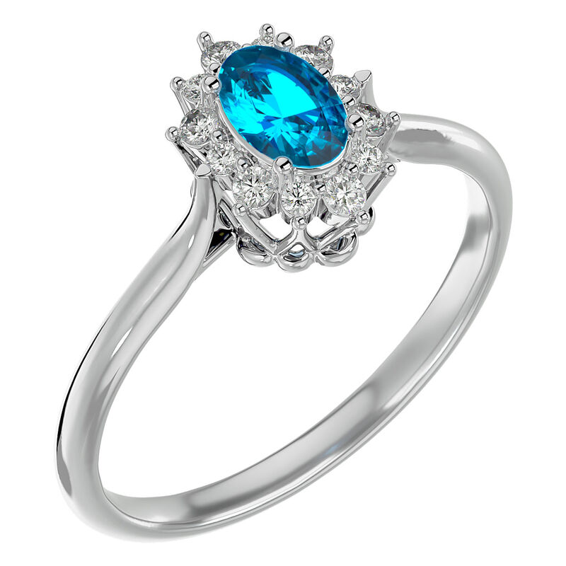 Oval-Cut Blue Topaz & Diamond Halo Ring in Sterling Silver image number null