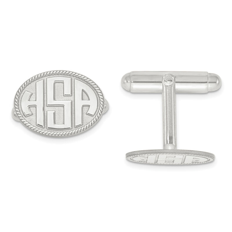 Raised Letters Oval Border Monogram Cuff Links in Sterling Silver (up to 3 letters) image number null