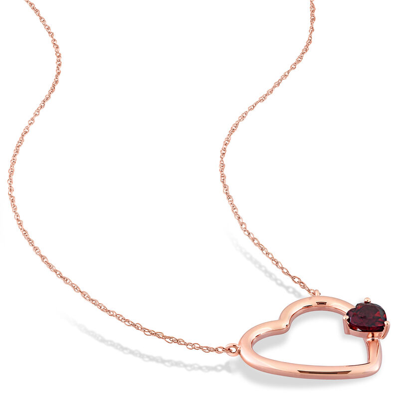 Garnet Open Heart Necklace in 10k Rose Gold image number null