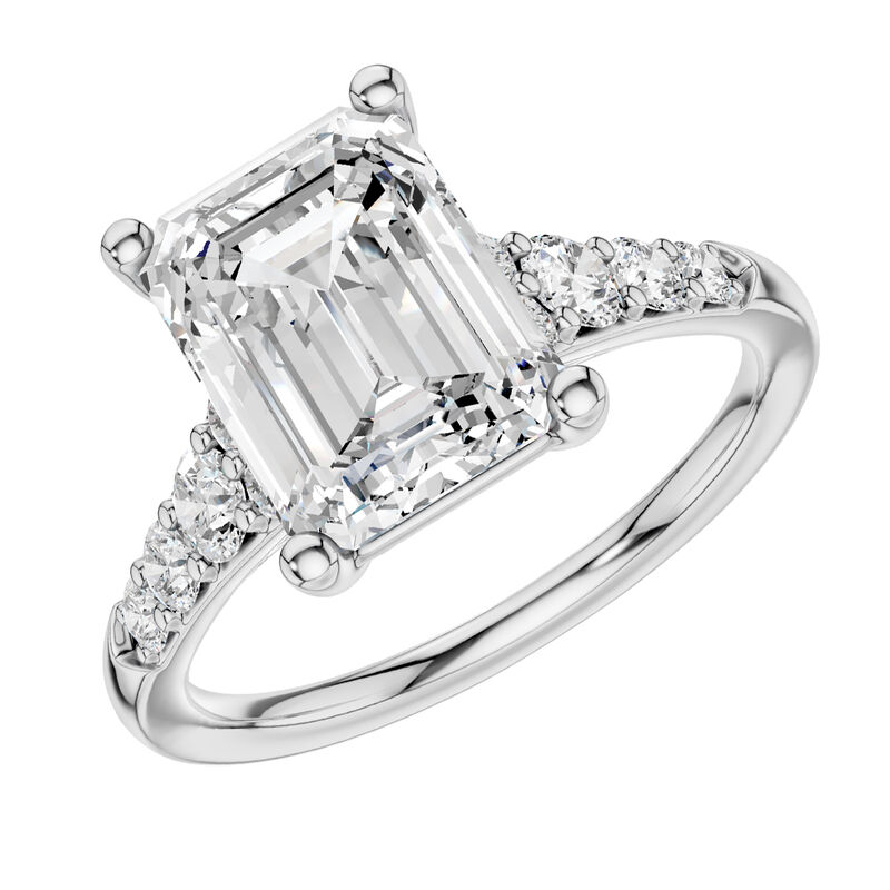 Radiant Lab Grown Diamond 3 1/3ctw. Tapered Diamond Shank Engagement Ring in 14k White Gold image number null
