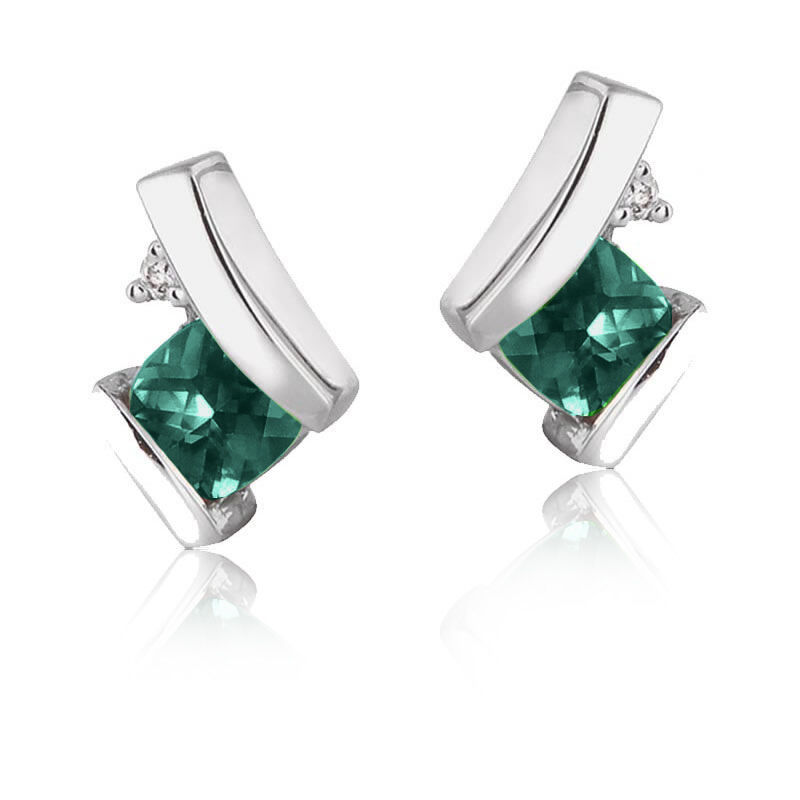 Created Emerald & Diamond Drop Earrings in 10k White Gold image number null