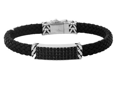 Effy Men's Black Spinel & Leather Bracelet in Sterling Silver