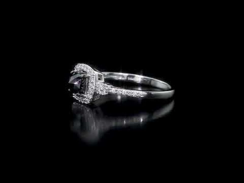 Cushion-Cut Black & White Diamond Halo 1ctw. Engagement Ring in 14k White Gold image number null