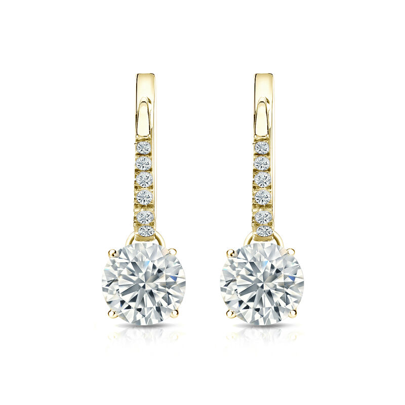 Diamond 1 1/2ctw. 4-Prong Round Drop Earrings in 14k Yellow Gold I2 Clarity image number null