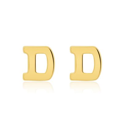 Initial D Stud Earrings in 14k Yellow Gold