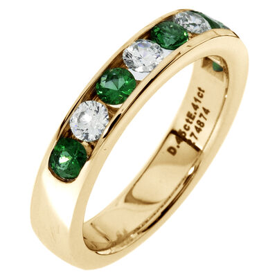 Diamond & Emerald Channel Set 0.55ctw. Band in 14k Yellow Gold