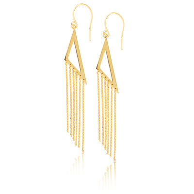 Open Triangle Dangle Fashion Tassel Earrings in 14k Yellow Gold