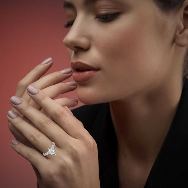 Marquise-Cut Lab Grown 1 1/4ctw. Diamond Split Shank Cathedral Engagement Ring in 14k White Gold image number null