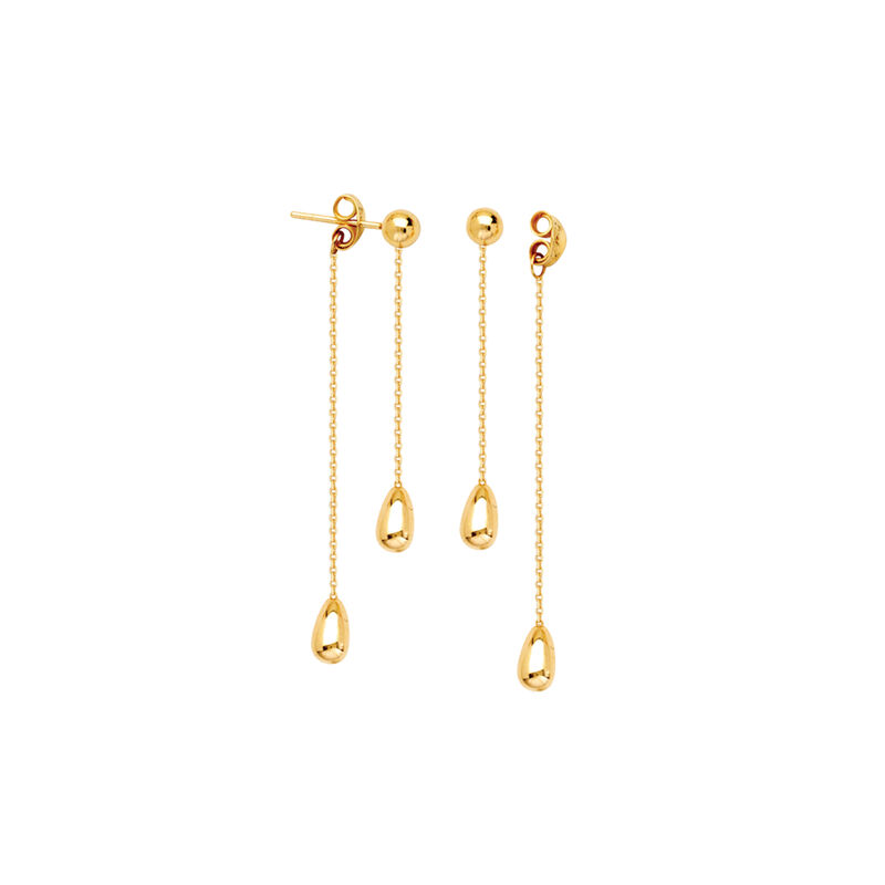 Front To Back Ball Stud Tear Drop Earrings in 14K Yellow Gold image number null