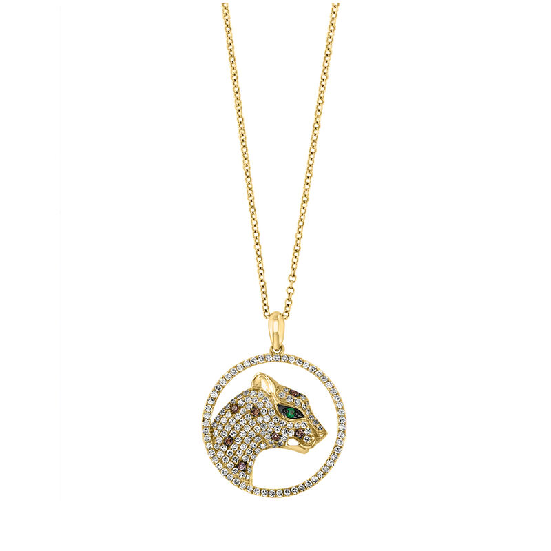 EFFY .63ctw. White Espresso Panther Pendant in 14k Yellow Gold image number null