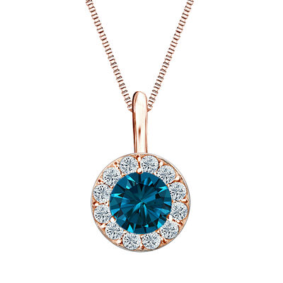 Blue Diamond & White Diamond Halo 1/2ctw. in 14k Rose Gold
