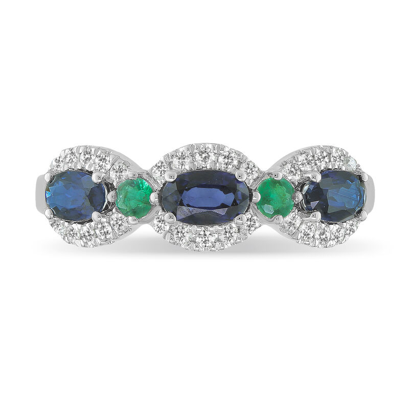 Oval Sapphire, Emerald & Diamond Ring in 10k White Gold image number null