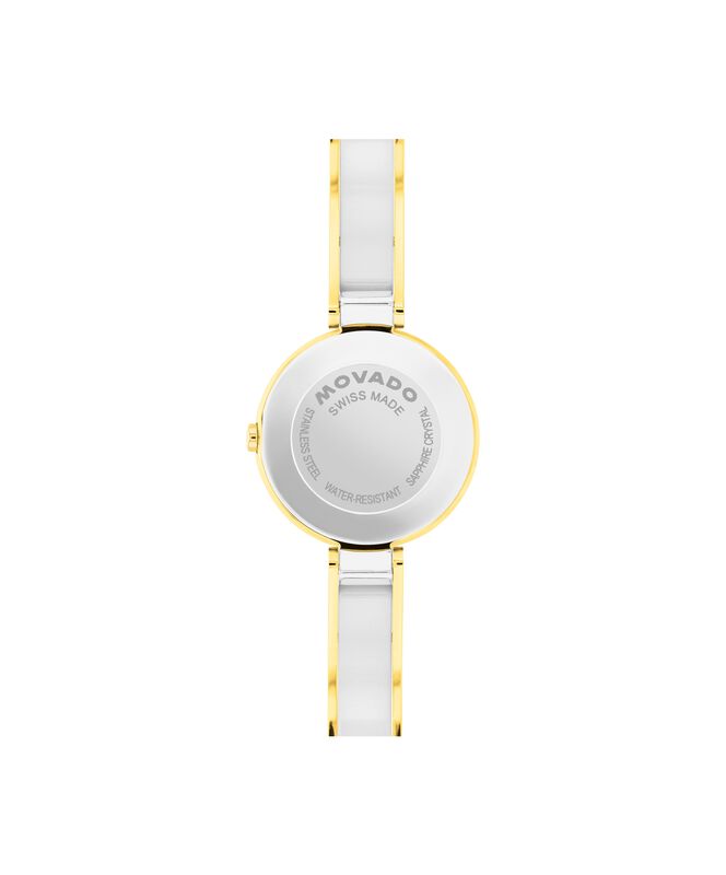Movado Ladies' Moda Silver White Dial Yellow Gold-Tone Stainless Steel 24mm Bangle Watch 608012 image number null