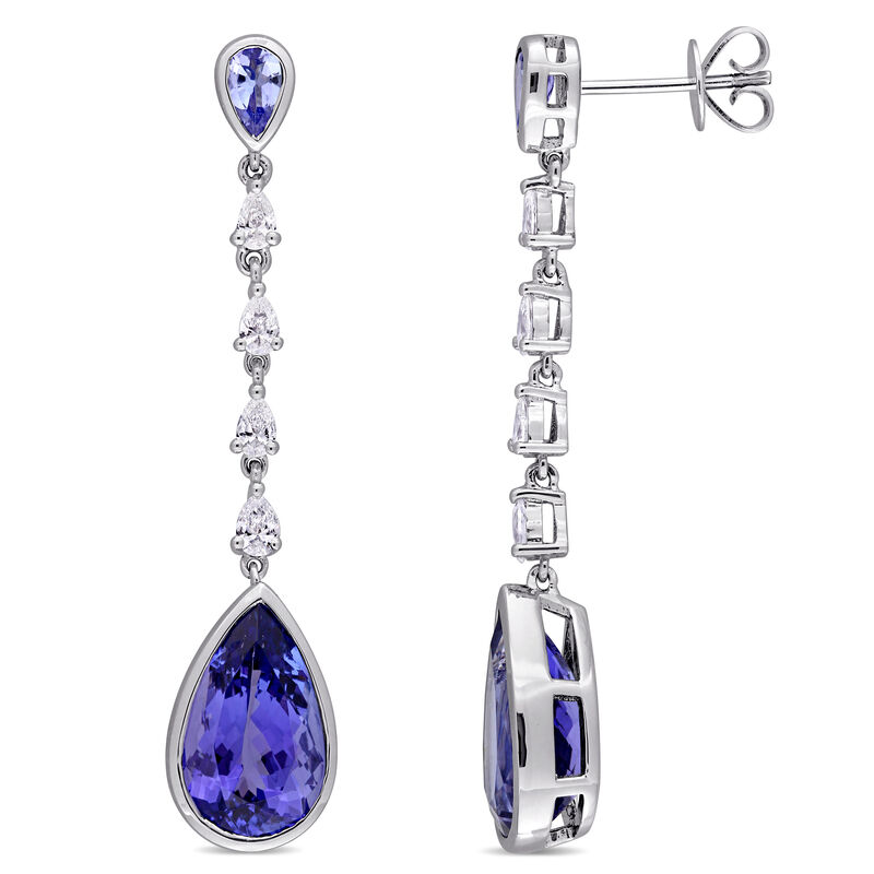 Pear Tanzanite & Diamond ½ctw. Graduated Dangle Earrings in 14k White Gold image number null