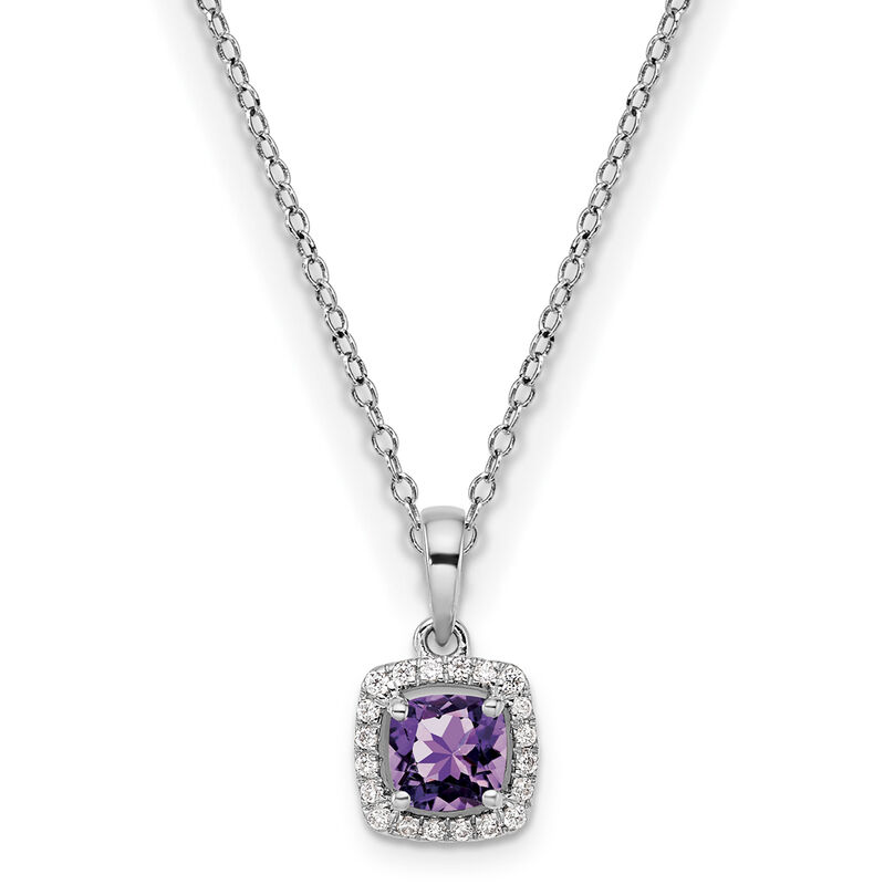 Cushion-Cut Amethyst & Diamond Halo Pendant in Sterling Silver image number null