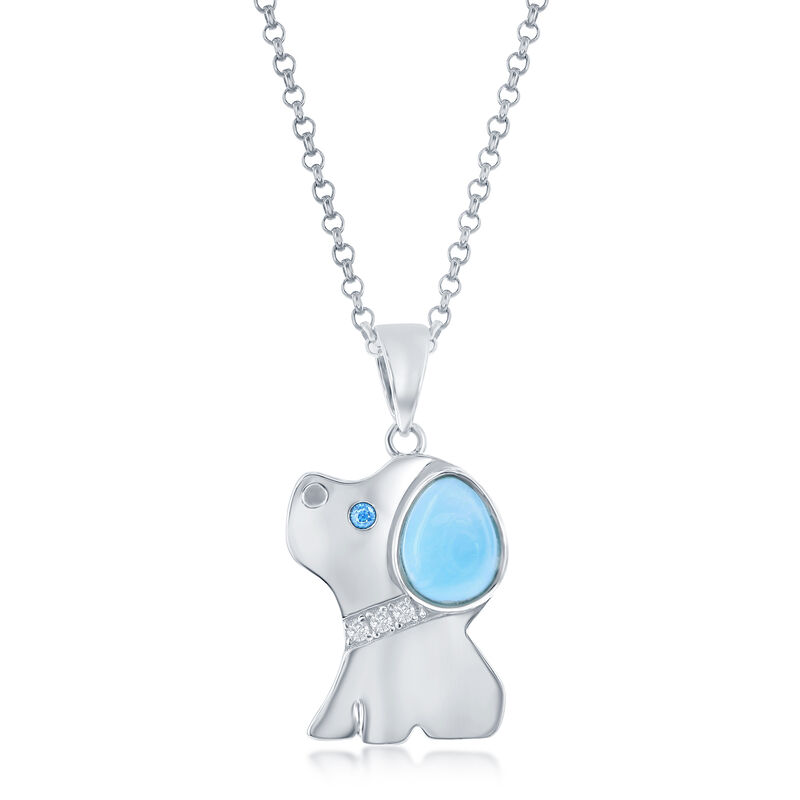 Pear Shaped Larimar & Cubic Zirconia Dog Pendant in Sterling Silver image number null