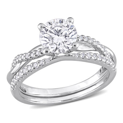 Brilliant-Cut 1 1/2ctw. Created Moissanite Twist Bridal Set in Sterling Silver