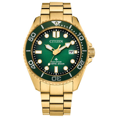 Citizen Men's Promaster Dive Eco Drive Green Dial Gold Tone Stainless Steel 41mm Watch BN0262-59W