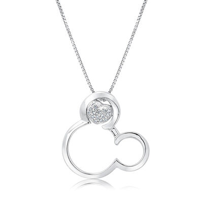 DISNEY© Mickey Mouse & Diamond Heart Pendant in Sterling Silver