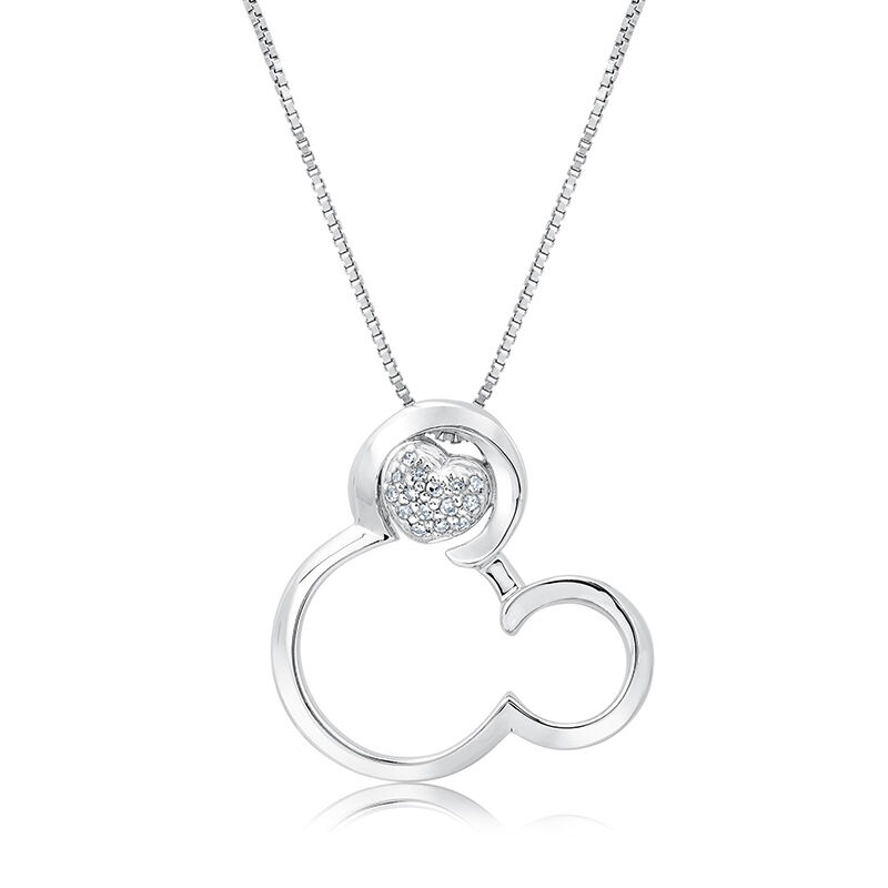 DISNEY© Mickey Mouse & Diamond Heart Pendant in Sterling Silver image number null