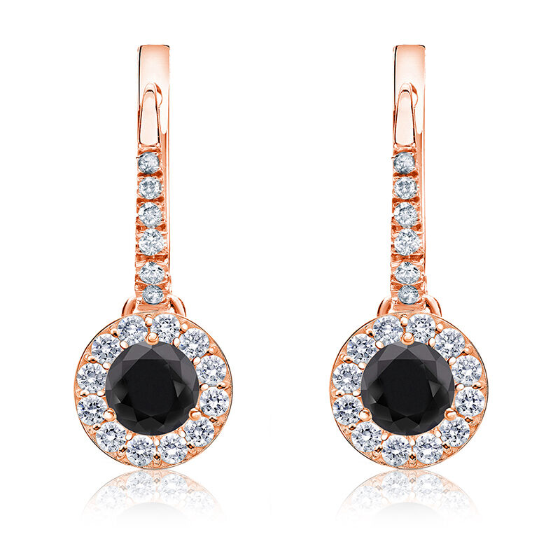 Black Diamond Halo 1ct. Drop Earrings in 14k Rose Gold image number null