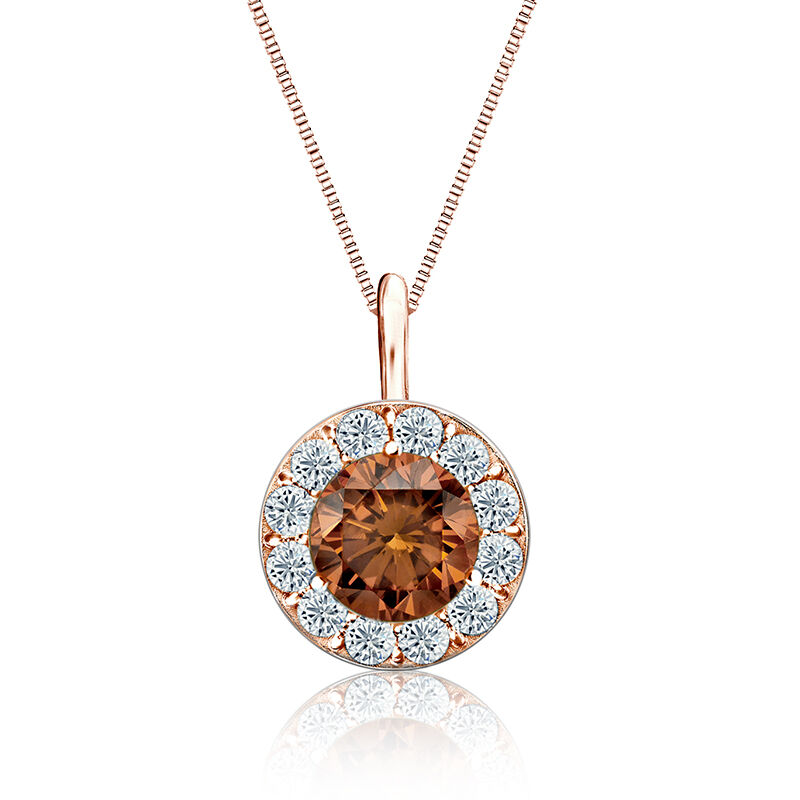Champagne & White Diamond 1 1/2ct. Halo Pendant in 14k Rose Gold image number null
