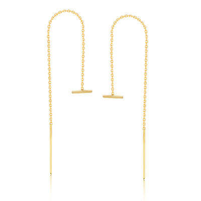 Flat Bar Fashion Threaded Dangle Earrings in 14k Yellow Gold