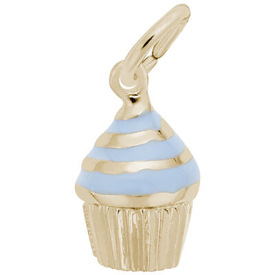 Blue Cupcake Charm in 14K Yellow Gold
