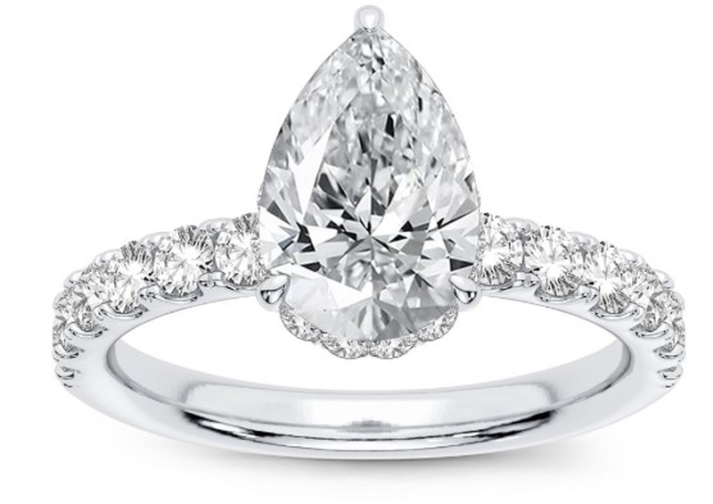 Pear Lab Grown 2 3/4ctw. Diamond Hidden Halo Engagement Ring in 14k White Gold image number null